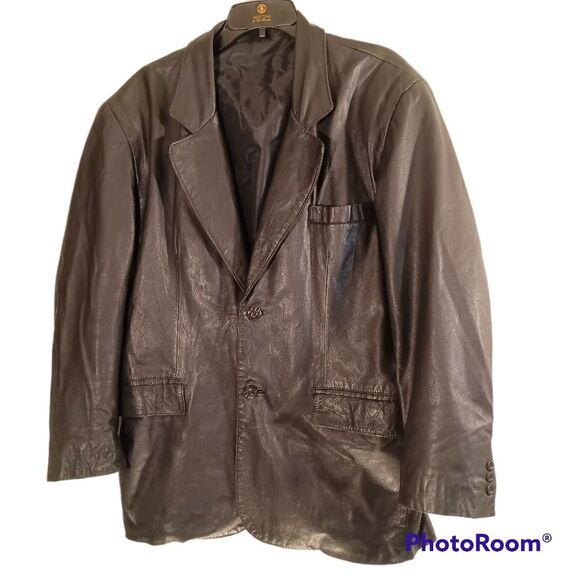 Mens Black Leather 2 Button Bomber Jacket sz M - Picture 1 of 4